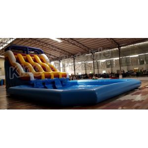 Durable PVC Commercial Inflatable Water Slides With Swimming Pool