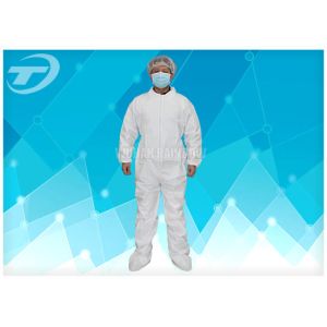 Buy cheap PE Coated Disposable White Coveralls / Disposable Protective Suits For Men S To 5XL from wholesalers