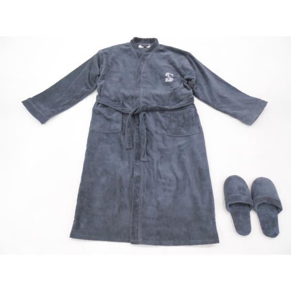 Quality cotton velour terry fabric embroidered grey men bathrobe and slipper set for sale