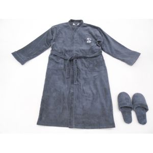 Buy cheap cotton velour terry fabric embroidered grey men bathrobe and slipper set from wholesalers