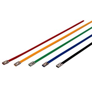 Buy cheap 4.6*400mm 201,304,316 grade epoxy polyester colorized ball-lock plastic coated stainless steel cable ties from wholesalers