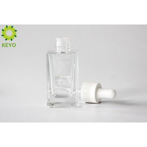 Square 30ml Glass Dropper Bottles , Transparent Glass Lotion Bottles