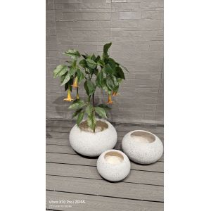 Buy cheap Earthy Aesthetic Neutral Beige Natural Speckled Stone -mimic Design Round Fiber Clay Durable Flower Pot from wholesalers