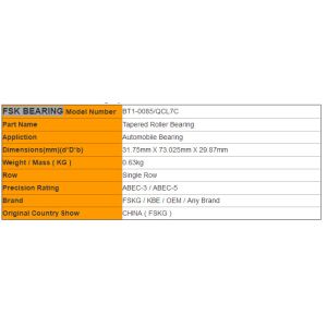Inch Size BT1-0085/QCL7C Tapered Roller Bearings 31.75mm ID 73.025mm OD