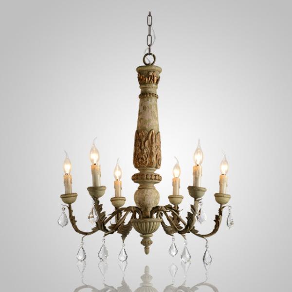 Reclaimed wood pendant light with crystal (WH-CI-34)