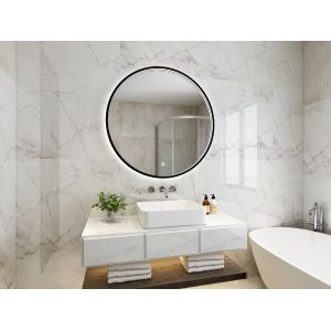 Buy cheap Smart Touch Screen Bluetooth Rectangle Gold LED Bathroom Mirror 27cm Width 45° Shine Angle from wholesalers