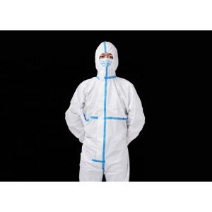 Buy cheap White Knitted Cuff Or Elastic Cuff 45g Non Woven Isolation Gown Fluid Resistant from wholesalers