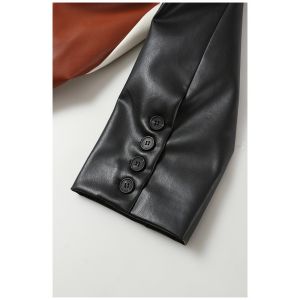 Buy cheap High Fashion Breathable Stitching Color Long Sleeve Button Cropped PU Baseball Leather Jackets from wholesalers