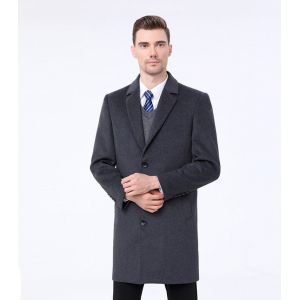Standard Thickness Winter Men's Woolen Coat with Suit Collar and Mid-Length Back