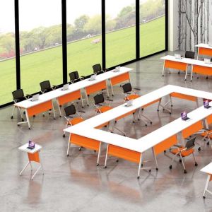 Buy cheap Orange Folding Training Table Office Multi Person Metal Leg from wholesalers