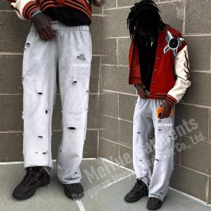 Buy cheap Custom Mens Ripped Joggers Straight Wide Leg Flared Baggy Holey Stacked Sweatpants Men Casual Track Sweat Pants Trousers for Men from wholesalers