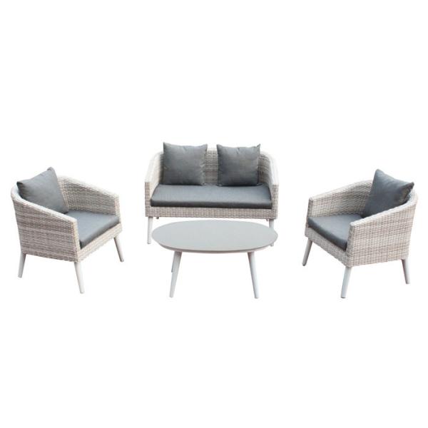 Quality 4 Pieces Beige Poly Rattan Sofa Aluminum Patio Furniture Set for sale