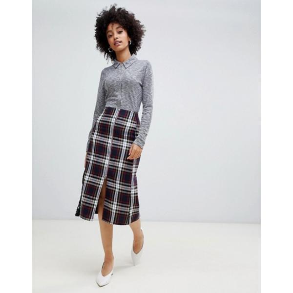 Quality 2019 fashionable new arrival tartan with zip detail midi skirt for sale