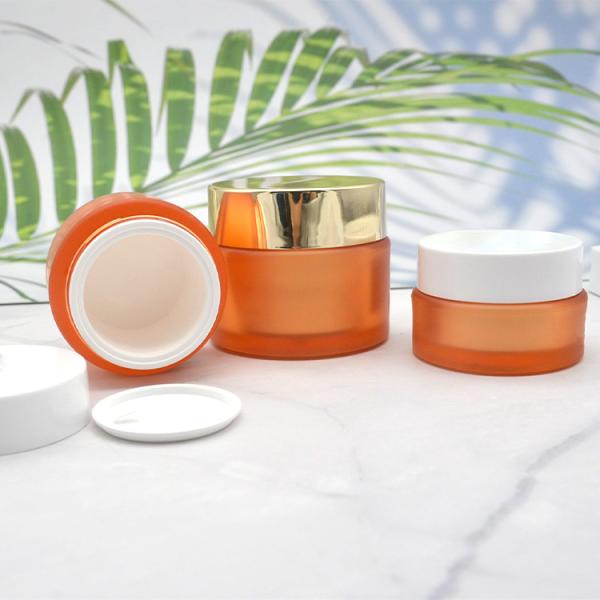 Buy cheap Gold Amber Cream Frosted Plastic Jars With Aluminium Anodized Caps from wholesalers