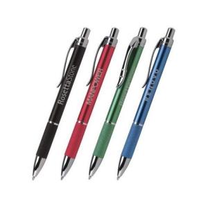 Buy cheap metallic barrel logo ball pen with grip,with clip and chromed pusher from wholesalers