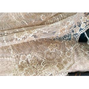 Buy cheap Champagne Gorgeous Flowers Sequin Lace Fabric With Dot Scalloped For Party Gown from wholesalers