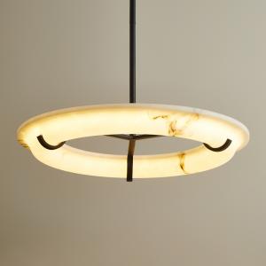 JYLINGTING Natural Alabaster Pendant Light Circular Chandelier Remote Control