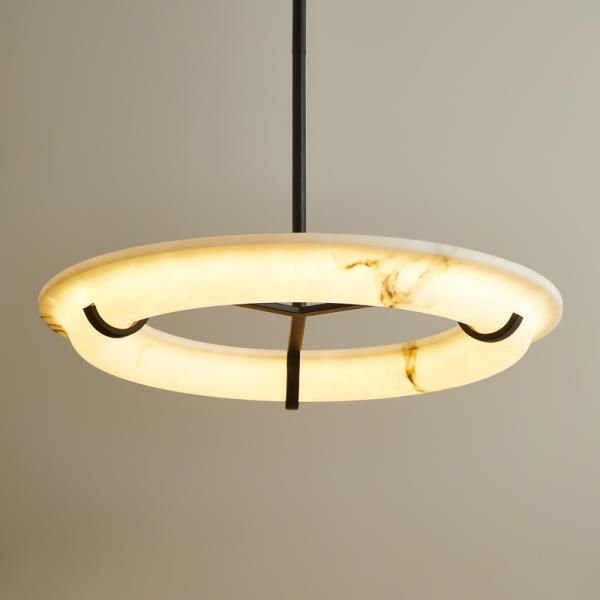 JYLINGTING Natural Alabaster Pendant Light Circular Chandelier Remote Control
