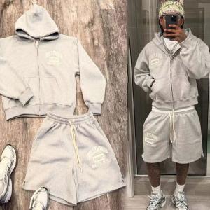 Buy cheap Custom Unisex Sweatsuits Cotton Jogger Suits 2 Piece Set Patchwork Screen Print Plain Baggy Tracksuit for Men Hoodie Short Set from wholesalers