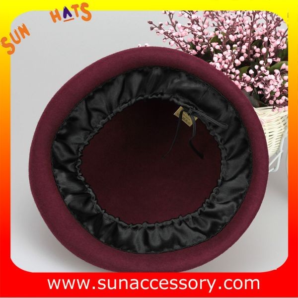 Hot sale Fashion 100% Australia wool felt ladies beret hats ,Red beret hats with adjustable band