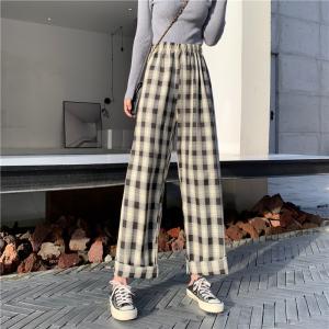 Buy cheap Plaid Loose Straight Leg Womens High Waisted Casual Pants from wholesalers