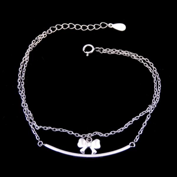 Buy cheap Double Chains Plain Silver Bracelet Bow Rosettle Butterfly 925 Silver from wholesalers