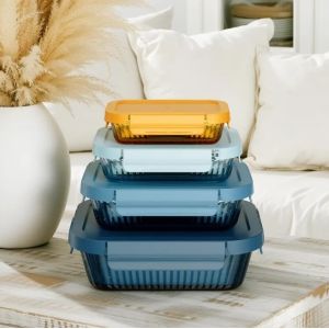 China Color Sprayed Glass Food Container with 4 Lock PP Lid Stackable and Temperature Resistant -40℃-560℃ on sale