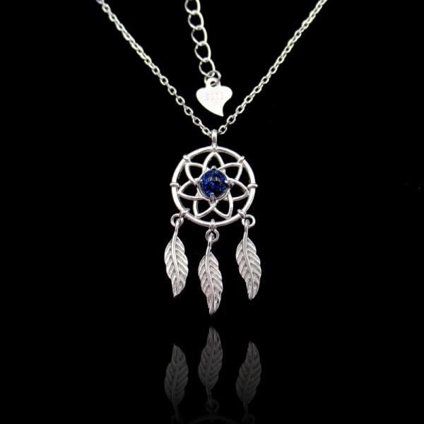 Quality CZ Silver Dreamcatcher Necklace With Feather 925 Sterling for sale