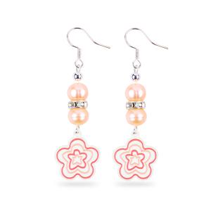 China 8mm Beads Pink Freshwater Pearls Dangle Hook Earrings Flower Charm on sale