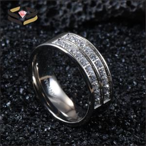 Buy cheap Men Wedding Silver Titanium Rings 8mm With Cubic Zircon Inlay from wholesalers