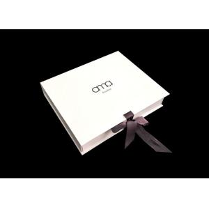 Buy cheap White Foldable Paperboard Apparel Packaging Box With Ribbon Closure from wholesalers