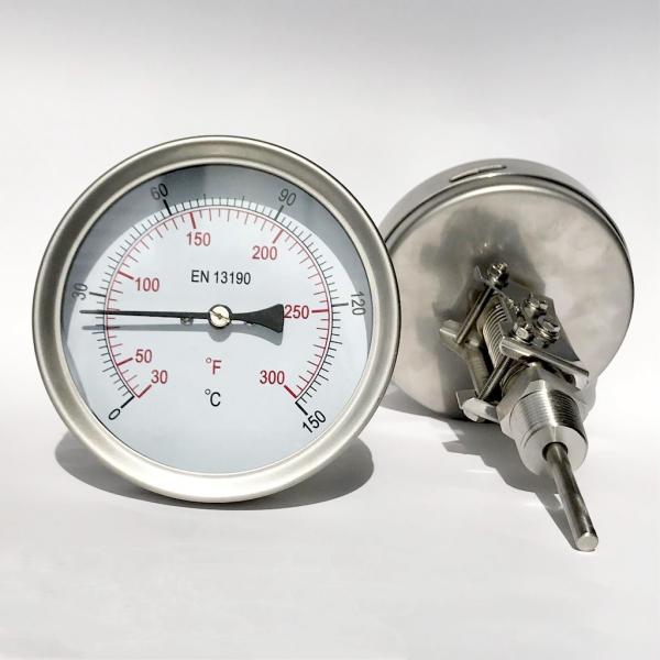 Quality Adjustable Stem Dial Bimetal Thermometer 100mm  All Stainless Steel for sale