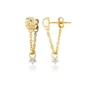 Buy cheap 18K Gold Plated Handmade Opal Stone Skull Chain Drop Women's Earring from wholesalers