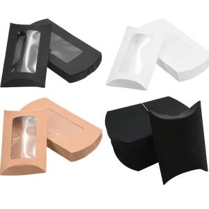 Creative Pillow Shaped Kraft Paper Boxes with Window Candy Packaging