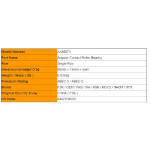 Cetificated AXS6074 Thrust Angular Contact Roller Bearing Single Row Chrome