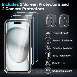 Buy cheap [5 in 1 for iphone 15 Plus Case,with 2 Pack Screen Protector + 2 Pack Camera Lens Protector,Heavy-Duty Tough Rugged from wholesalers