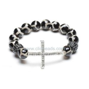 Buy cheap Cross Bracelet,Black Crystal Pave Alloy Beads, Agate Faceted Rounds product