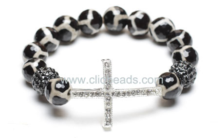 Buy cheap Cross Bracelet,Black Crystal Pave Alloy Beads, Agate Faceted Rounds from wholesalers