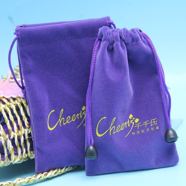Quality Purple Custom Logo 8x10cm Velvet Drawstring Jewelry Pouch for sale