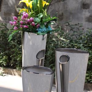 High and big mirror flower pots stainless steel silver planter