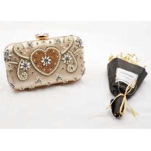 China Crystal Beaded Sparkly Evening Bags Heart Shaped Clutches With Satin Fabric on sale