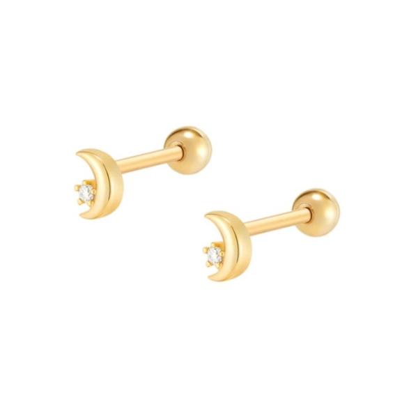 Quality 925 Sterling Silver Tiny CZ Moon Piercing Stud Earring with Ball Screw Back Closure for sale