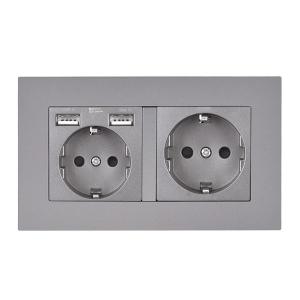 EU 2gang power socket,16A electrical plug grounded ,socket with usb, 146mm*86mm