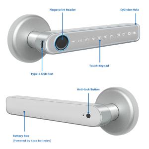 TUYA Bluetooth Smart Handle Door Lock Anti Corrosion Fingerprint Handle Lock