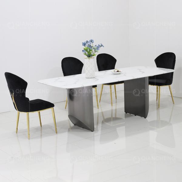 Quality Arc White Luxury Marble Dining Table With Brushed Black Legs for sale