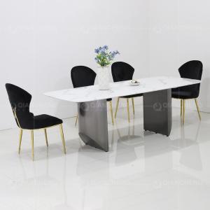 Buy cheap Arc White Luxury Marble Dining Table With Brushed Black Legs from wholesalers