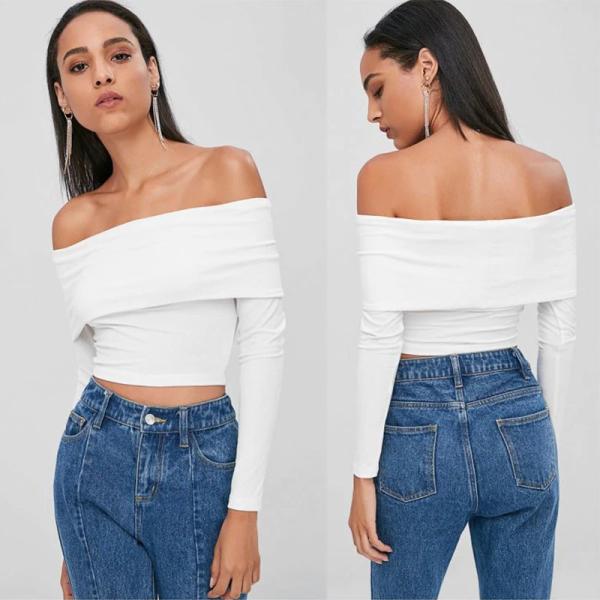 Buy cheap Spring New Design Off The Shoulder Crop Top Long Sleeve from wholesalers