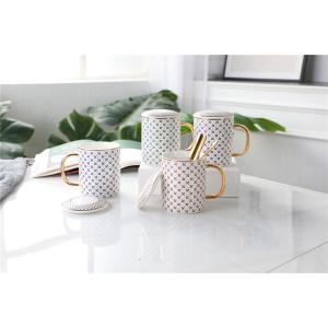China Printing 350ml Stoneware Ceramic Reusable Coffee Cup With Spoon on sale