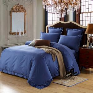 China Dark Blue Home Textile Products Egyptian Cotton Bedding Sets Good Permeability on sale