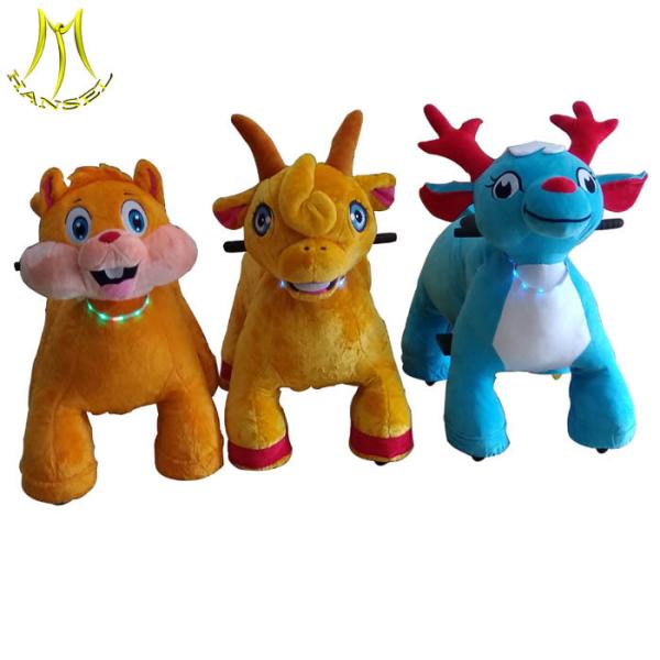 Quality Hansel coin operated plush animal ride and colorful zoo animal set toy with plush animal electric scooter for sale